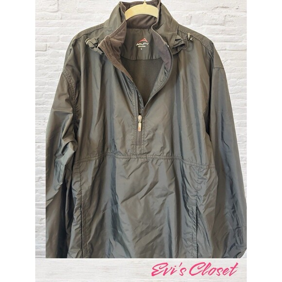 Acuity Mens Black Pullover Windbreaker Golf Rain Jacket 1/4 zip Hidden Hood Sz M - Picture 5 of 15